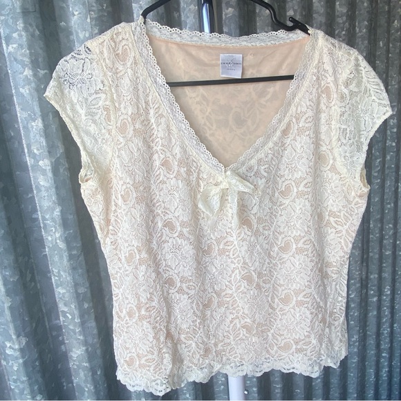 VTG Y2K Cream Lace Blouse Size XL - Picture 1 of 5